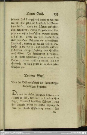 Drittes Buch. Von der Gefangenschaft der sämmtlichen kaiserlichen Legation