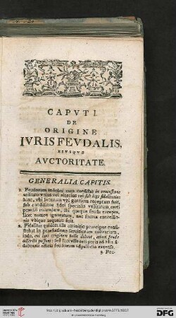 Caput I: De origine iurisfeudalis, eiusque auctoritate