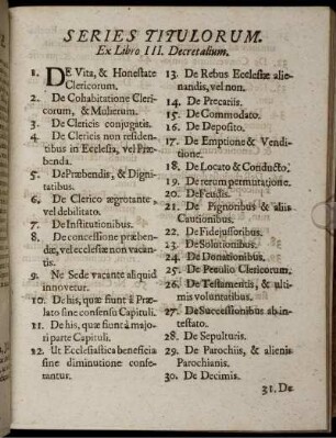 Series Titulorum. Ex Libro III. Decretalium