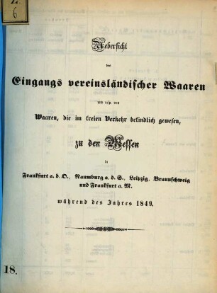 Statistische Uebersichten über Waaren-Verkehr und Zoll-Ertrag im Deutschen Zoll-Vereine : für das Jahr .... 1849
