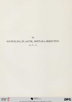 III. Gemälde, Plastik, Metallarbeiten (Nr. 75-93)