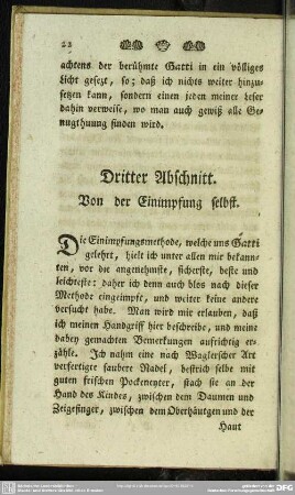 Dritter Abschnitt. Von der Einimpfung selbst