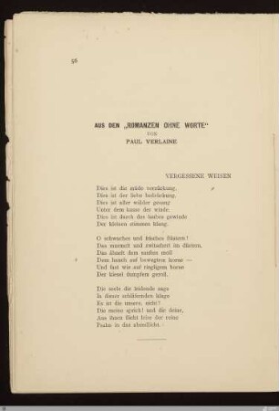 Aus den "Romanzen ohne Worte" von Paul Verlaine