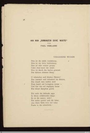 Aus den "Romanzen ohne Worte" von Paul Verlaine