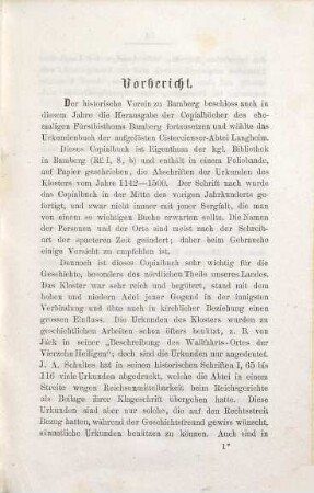 Das Copialbuch der Cistercienser-Abtei Langheim : in vollständigen Auszügen der Urkunden, 1. von 1142 - 1500