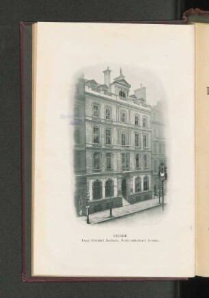Façade : Royal Colonial Institute, Northumberland Avenue.