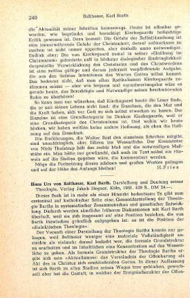 240-241 [Rezension] Balthasar, Hans Urs von, Karl Barth