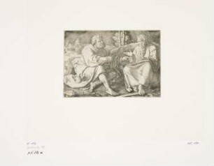Petrus und Paulus sitzen in einer Landschaft