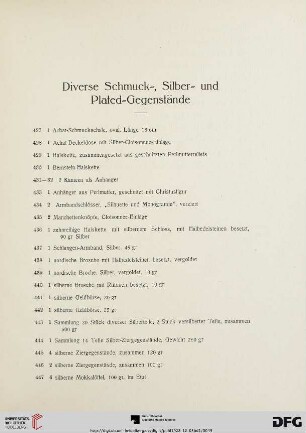 Diverse Schmuck-, Silber- und Plated-Gegenstände (Nr. 427-460)