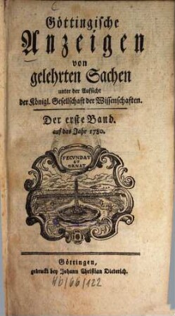 Göttingische Anzeigen von gelehrten Sachen. 1780, 1780, [1]