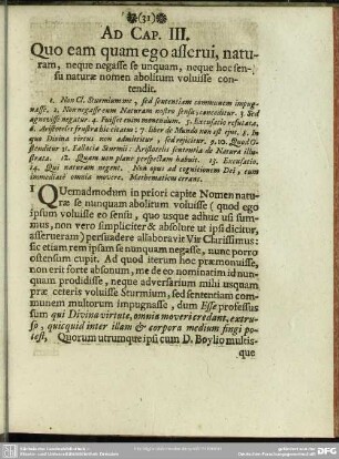 Ad Cap. III. Quo eam quam ego asserui, naturam, neque negasse se unquam, neque hoc sensu naturae nomen abolitum voluisse contendit
