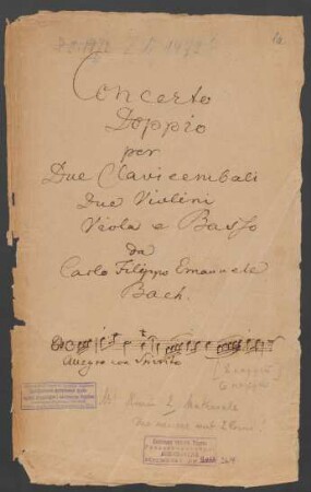 Konzerte; cemb (2), orch; F-Dur; H 408; Wq 46