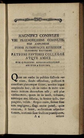 Magnifici Consules Viri Praenobilissimi Consultis Simi Amplissimi Summe Plurimumque Reverendi Clarissimi Doctissimi ...