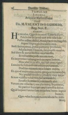 Tumulus Linariae ... Dn. M. Valentino Suhmio ...