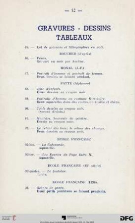 Gravures - Dessins - Tableaux (Nr. 35-105)