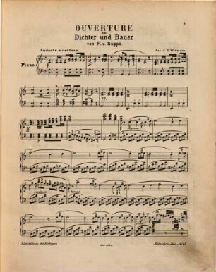 Ouverture du vaudeville Poète et Paysan - Dichter und Bauer par Fr. de Suppé à grand orchester : pour piano à 2 mains (facile) sans accomp.