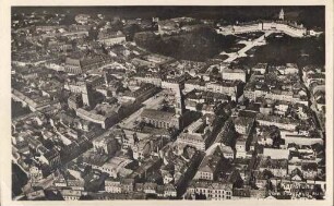 Postkartenalbum. "Karlsruhe vom Flugzeug aus". Innenstadt, Schloss mit Schlossplatz
