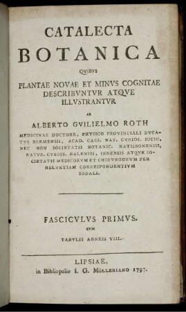 Fasc. 1: Catalecta Botanica. Fascicvlvs Primvs