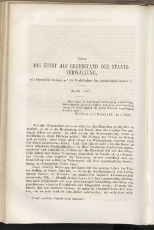 Ueber die Kunst als Gegenstand der Staatsverwaltung, mit besondrem Bezuge auf die Verhältnisse des preussischen Staates.