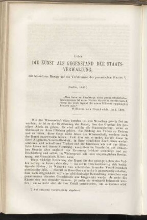 Ueber die Kunst als Gegenstand der Staatsverwaltung, mit besondrem Bezuge auf die Verhältnisse des preussischen Staates.