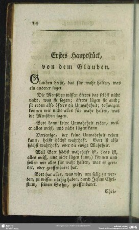 Erstes Hauptstück, von dem Glauben