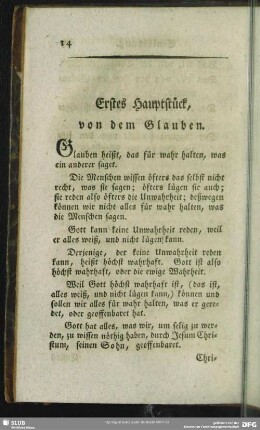 Erstes Hauptstück, von dem Glauben