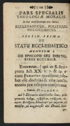 Pars Specialis Theologiae Moralis.