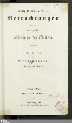 6: Betrachtungen über die vorzüglichsten Geheimnisse des Glaubens