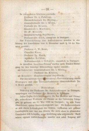 Nekrolog des Professors Dr. Schlossberger in Tübingen