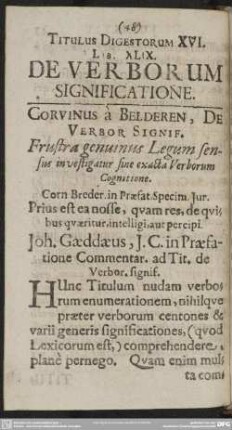 Titulus Digestorum XVI. Lib. XLIX. De Verborum Significatione