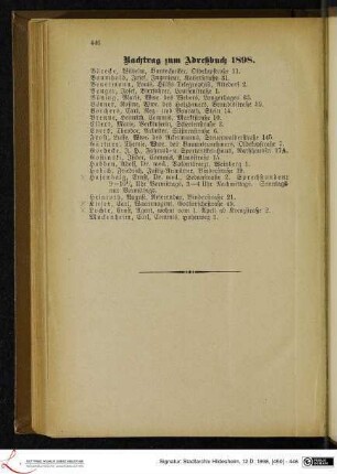 Nachtrag zum Adreßbuch 1898.