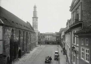 Mühlhausen : Mühlhausen. Kornmarktkirche. Ansicht von Südwesten über den Kornmarkt
