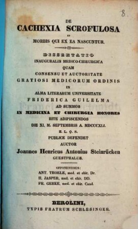 De cachexia scrofulosa et morbis qui ex ea nascuntur