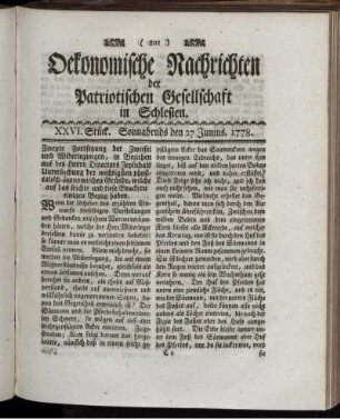 XXVI. Stück. Sonnabends den 27 Junius. 1778.