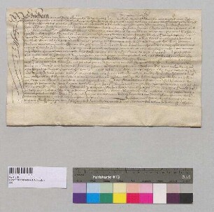 Barbara, Witwe des Paul Grauen zu Niederviehbach, verkauft der Priorin Helena Schütz und dem Konvent des Klosters zu Niederviehbach für 27 [rheinische] Gulden ihre Behausung auf dem Klostergrund in der Hofmark Niederviehbach.;. S: Bernhard Bschorn zu Jellenkofen, fürstlicher Kastner zu Teisbach und Propstrichter zu Niederviehbach