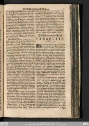 Die Belagerung der Stadt Famagusta. Anno 1571.