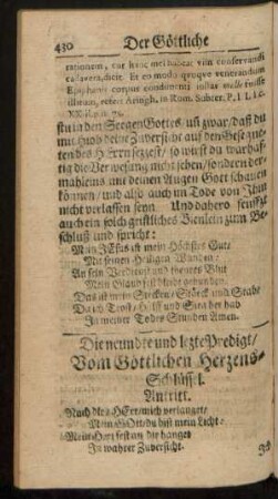 Die neundte und lezte Predigt/ Vom Göttlichen Herzens-Schlüssel.