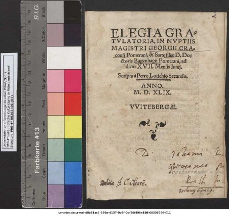 ELEGIA GRATVLATORIA, IN NVPTIIS MAGISTRI GEORGII CRAcouij Pomerani, & Sarae filiae D. Doctoris Bugenhagij Pomerani, ad diem XVII. Mensis Iunij.