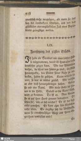 LIX. Fortsetzung des 58sten Stücks