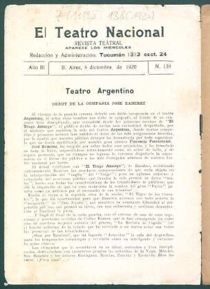 Teatro argentino : Debut de la compañía José Ramírez