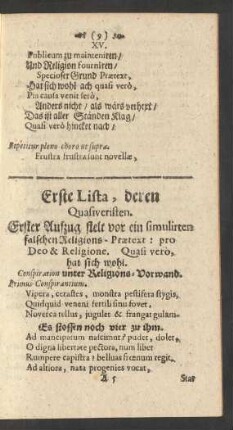 Erste Lista, deren Quasiveristen.