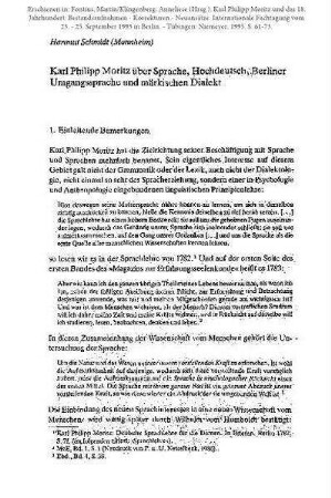 Karl Philipp Moritz über Sprache, Hochdeutsch, Berliner Umgangssprache und märkischen Dialekt