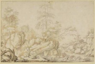 Felsige Landschaft mit Hirschen
