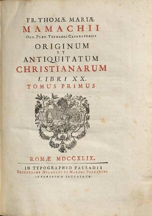 Originum et antiquitatum Christianarum Libri XX. 1