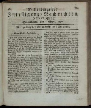 XXXVI. Stück. Sonnabends: den 4. Sept., 1790.