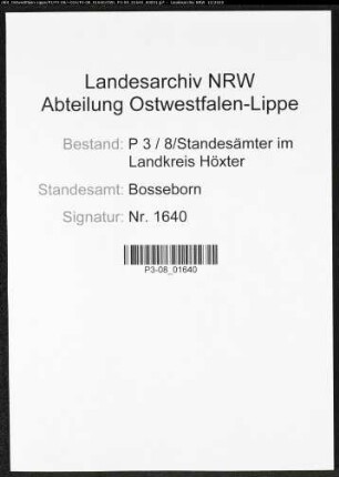 Sterberegister Standesamt Bosseborn