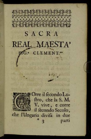 Sacra Real Maesta Sig.r Clement.mo