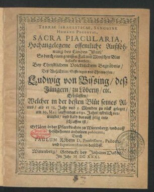 Terrae Israeliticae, Sanguine Humano Pollutae, Sacra Piacularia