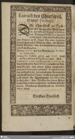 Extract des Churfürstl. Sächs. Privilegii