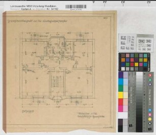 Münster (Münster) Zweifamiliendoppelhaus Kinderhauser Straße Grundriß Erdgeschoß 1925 1 : 50 Zeichnung 36 x 35,5 Westfälische Heimstätte Wohnungsgesellschaft Münsterland
